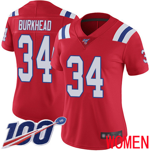 New England Patriots Football 34 100th Season Limited Red Women Rex Burkhead Alternate NFL Jersey